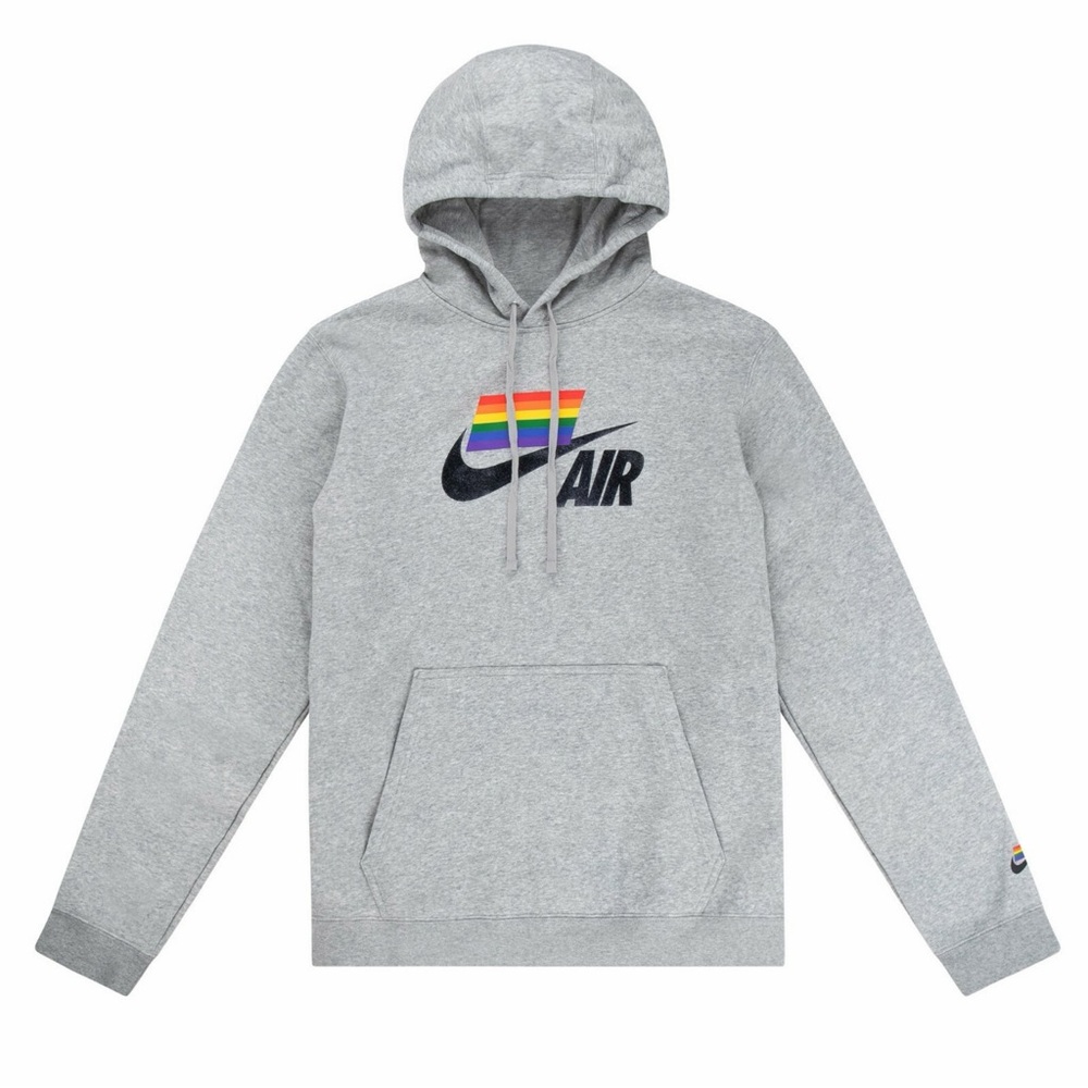 Nike Men's Gray Hoodie with Colorful Logo